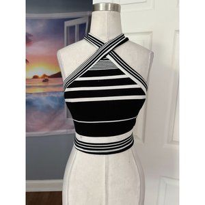 Honey Punch black and white striped racerback crop top SMALL